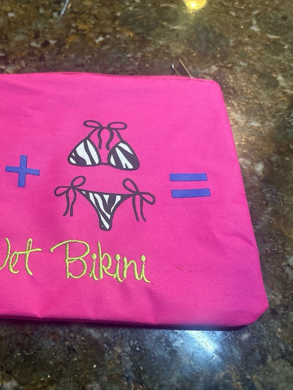 Bright Pink Swim Accessory Pouch with Bikini Graphic